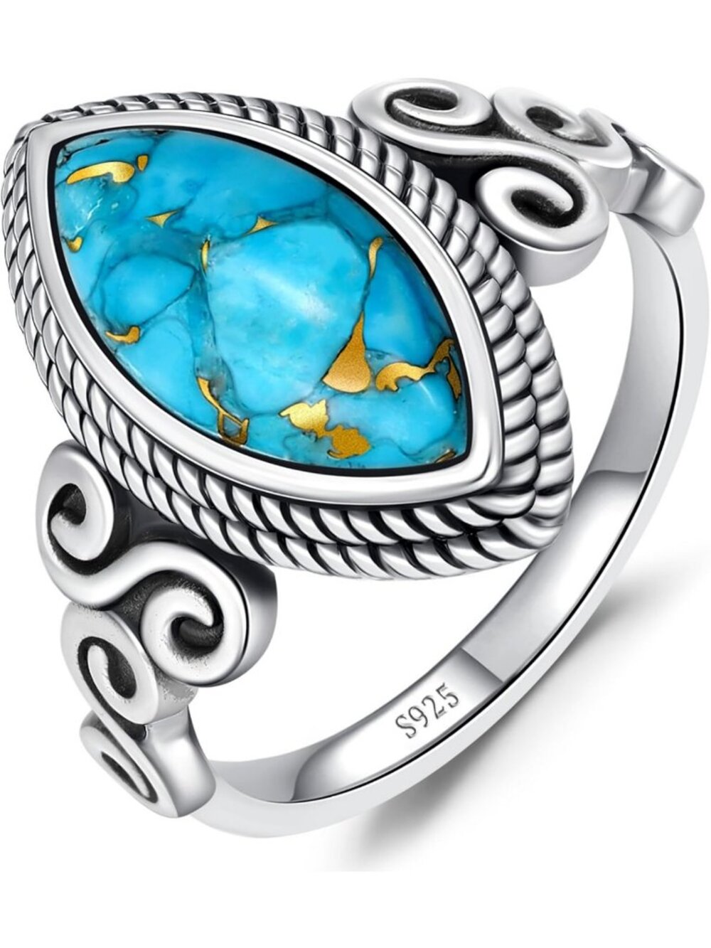 925 Sterling Silver Turquoise Statement Ring for Women - Boho Chic Jewelry